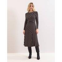 Phase Eight Striped Midi Waisted Dress Black Mix