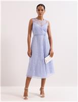 Phase Eight Lace Belted Midi Shift Dress Pale Blue