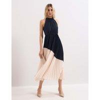 Phase Eight Colour Block High Neck Pleated Midaxi Dress Navy Mix