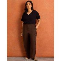 Live Unlimited London Lyocell Rich Utility Straight Leg Trousers Dark Brown