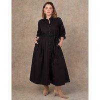 Live Unlimited London Pure Cotton Poplin Maxi Shirt Dress Black