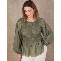 Live Unlimited London Lyocell Rich Textured Top Khaki