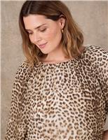 Animal Print Blouson Sleeve Popover Blouse