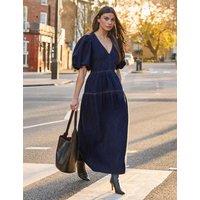 RO&ZO Cotton Rich Denim Puff Sleeve Maxi Dress Blue Denim