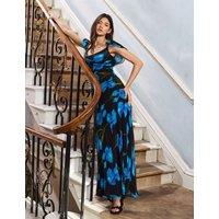 RO&ZO Floral Cowl Neck Maxi Slip Dress Medium Blue Mix