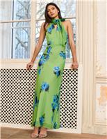 RO&ZO Floral Halter Neck Maxi Column Dress Green Mix