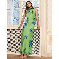 RO&ZO Floral Halter Neck Maxi Column Dress Green Mix