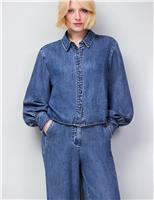 RO&ZO Lyocell Denim Collared Cropped Shirt Blue Denim