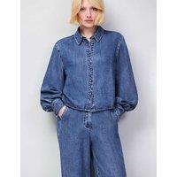 RO&ZO Lyocell Denim Collared Cropped Shirt Blue Denim