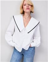 Cotton Rich Oversized Collared Blouse