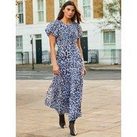 RO&ZO Leopard Print Button Detail Midaxi Tea Dress Light Blue Mix