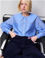 RO&ZO Sheer Peter Pan Collar Pocket Blouse Light Blue