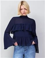 High Neck Frill Detail Blouse