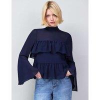 RO&ZO High Neck Frill Detail Blouse Navy