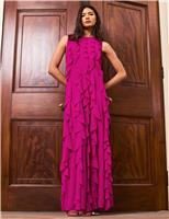 Chiffon Waterfall Ruffle Maxi Column Dress