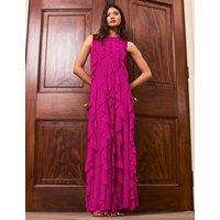 RO&ZO Chiffon Waterfall Ruffle Maxi Column Dress Pink