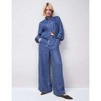 RO&ZO Purre Lyocell Mid Rise Wide Leg Jeans Blue Denim