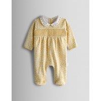 JoJo Maman Bb Pure Cotton Smocked Sleepsuit (0-12 Mths) Yellow