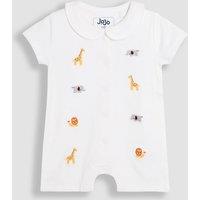 JoJo Maman Bb Pure Cotton Safari Sleepsuit (0-12 Mths) White