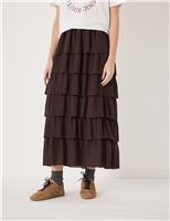 HUSH Chiffon Midi Tiered Skirt Dark Brown