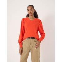 HUSH Pure Cotton V-Neck Puff Sleeve Top Dark Orange