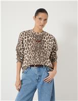 HUSH Pure Cotton Leopard Print Sweatshirt Brown Mix