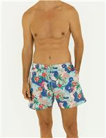 Naia Beach Pocketed Postcard Print Swim Shorts Multi