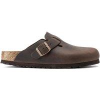 Birkenstock Boston Leather Buckle Flat Footbed Clogs Brown