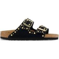 Birkenstock Arizona Leather Buckle Studded Flat Sandals Black