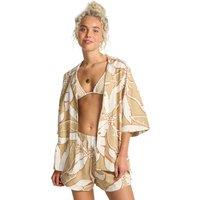 Billabong Beach Side Cotton Rich Floral Beach Shirt Stone