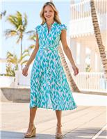 Printed Belted Midi Shirt Dress