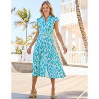 SOSANDAR Printed Belted Midi Shirt Dress Blue Mix
