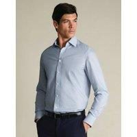 Charles Tyrwhitt Slim Fit Non Iron Pure Cotton Striped Shirt Indigo Mix