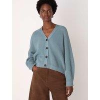 Whistles Pure Cotton Ribbed V-Neck Cardigan Blue