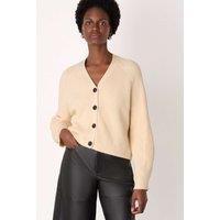 Whistles Pure Cotton V-Neck Button Front Cardigan Ivory