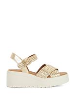 Leather Metallic Ankle Strap Wedge Sandals