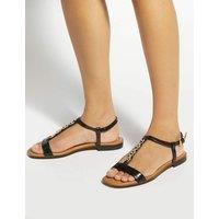 Dune London Leather Chain T Bar Flat Sandals Black