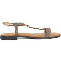 Dune London Leather Chain T Bar Flat Sandals Bronze