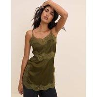 Nobody's Child Satin V-Neck Lace Detail Longline Cami Top Green