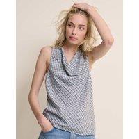 Nobody's Child Pure Cotton Checked Cowl Neck Blouse Cream