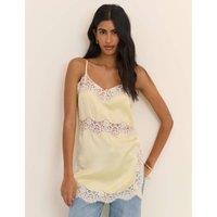 Nobody's Child Satin V-Neck Lace Detail Longline Cami Top Cream