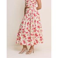 Nobody's Child Pure Cotton Floral Midi A-Line Skirt Red