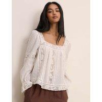 Nobody's Child Pure Cotton Square Neck Lace Insert Blouse White