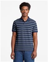 Timberland Pure Cotton Striped Polo Shirt Navy Mix