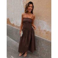 Never Fully Dressed Cotton Rich Bandeau Midaxi Dropped Waist Dress Chocolate