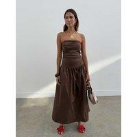 Never Fully Dressed Cotton Rich Bandeau Midaxi Waisted Dress Chocolate