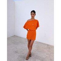 Never Fully Dressed Pliss One Shoulder Mini Waisted Dress Orange