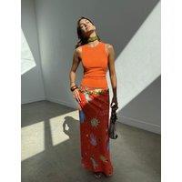 Never Fully Dressed Printed Maxi Slip Skirt Red