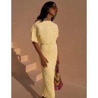 Never Fully Dressed Plisse Metallic One Shoulder Midaxi Dress Yellow Mix