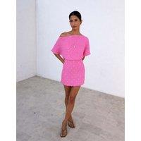 Never Fully Dressed Plisse Petal One Shoulder Mini Dress Pink